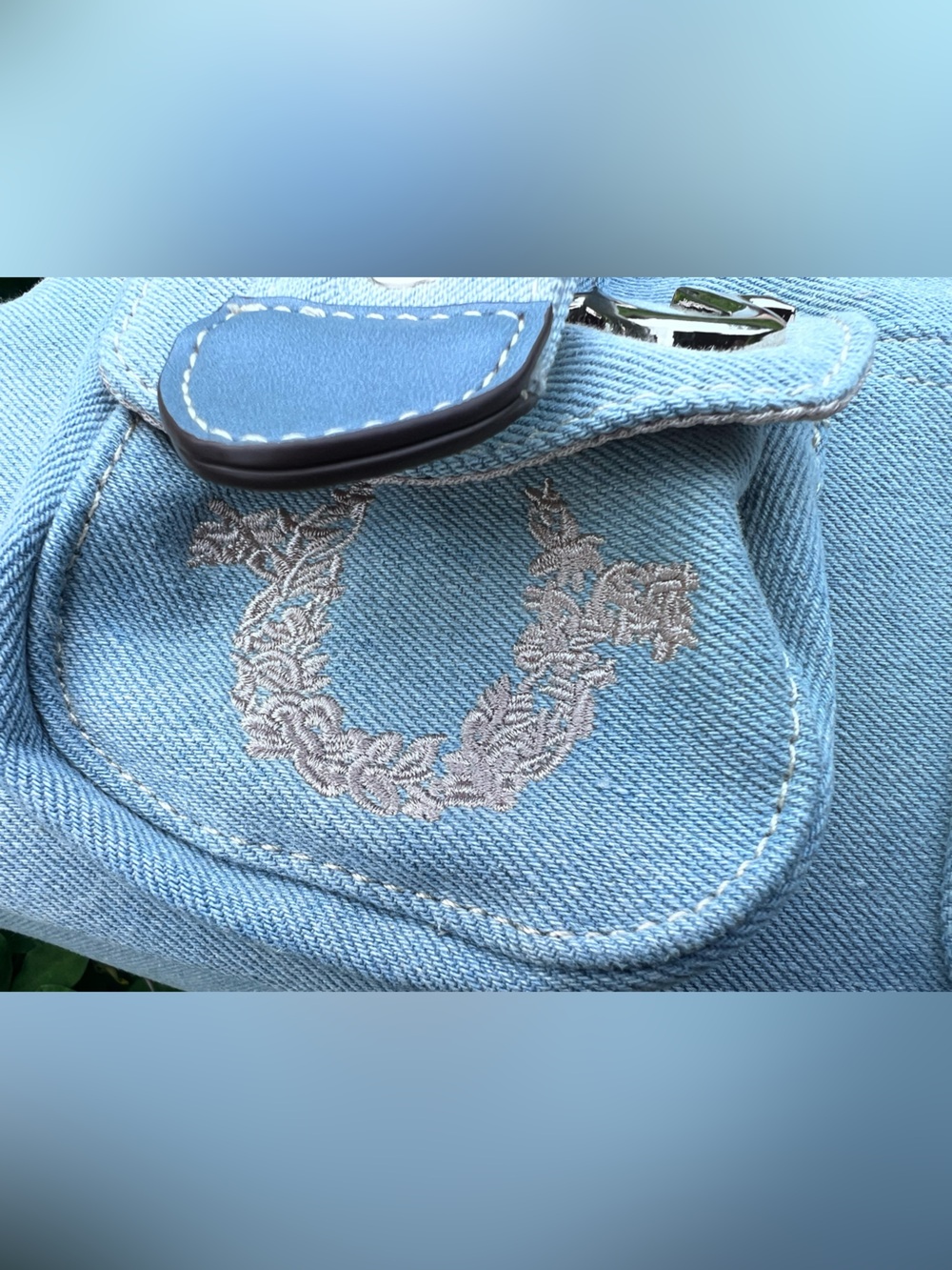 NWT True Religion Multipatch Light blue denim satchel bag with buckle detail - Picture 13 of 13